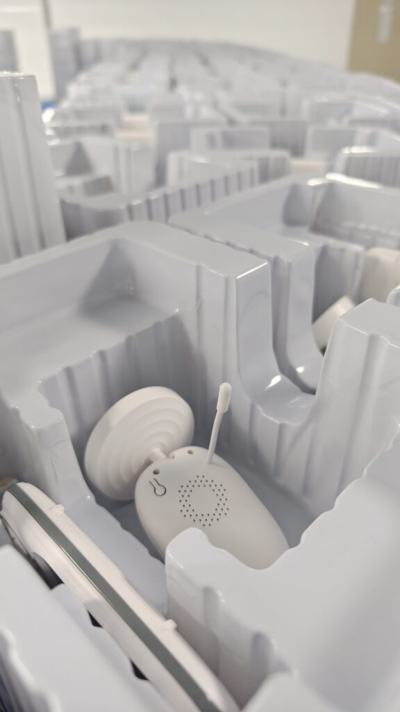 Close view of camera units during packing preparation