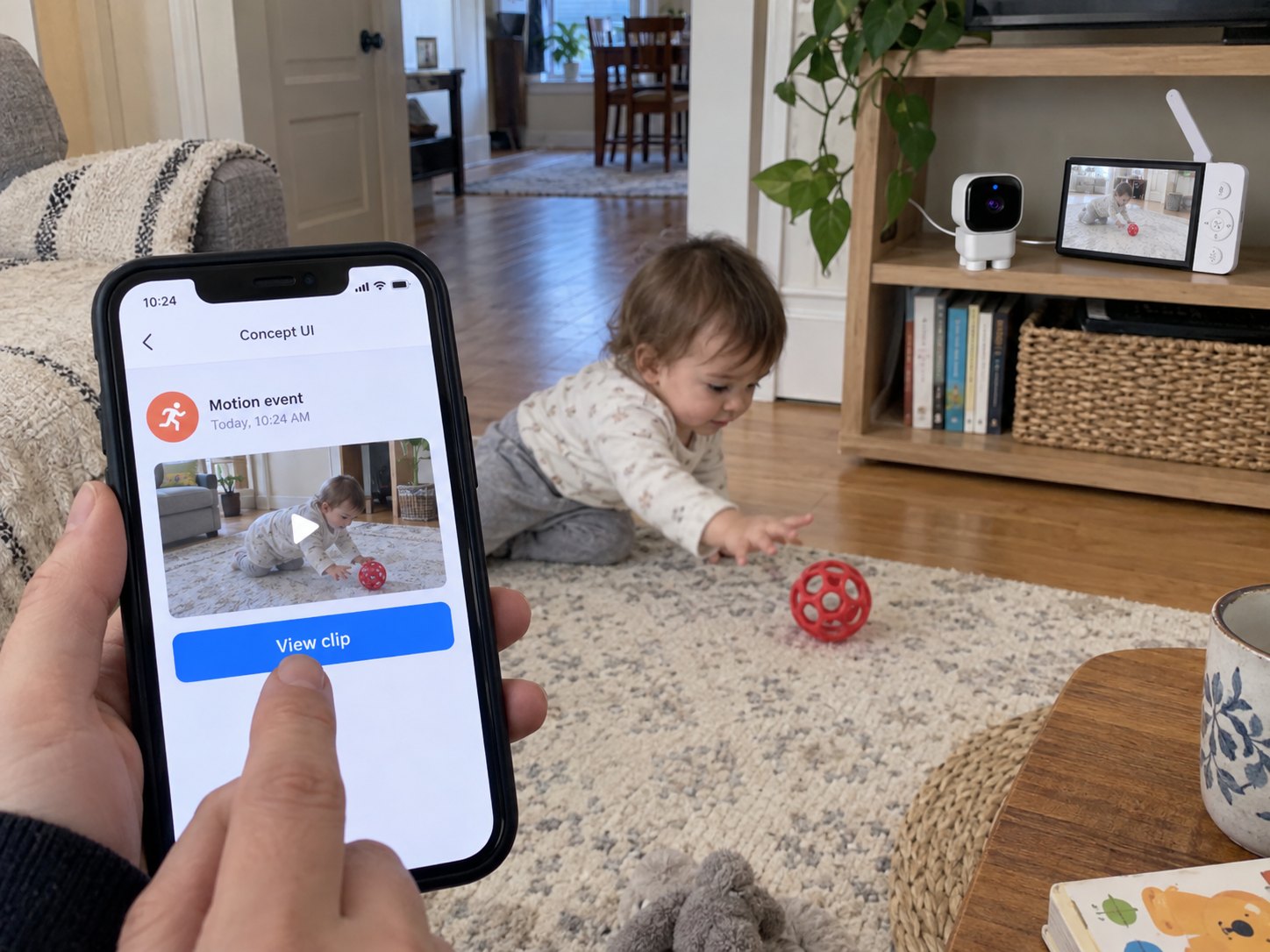 Illustrative scene: Opening the clip associated with an example motion notification.