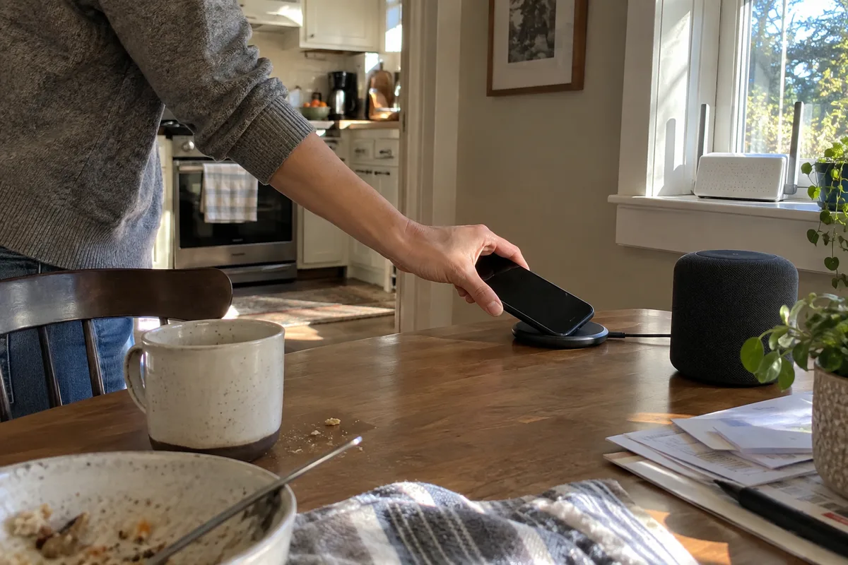Everyday wireless household devices in a breakfast nook.