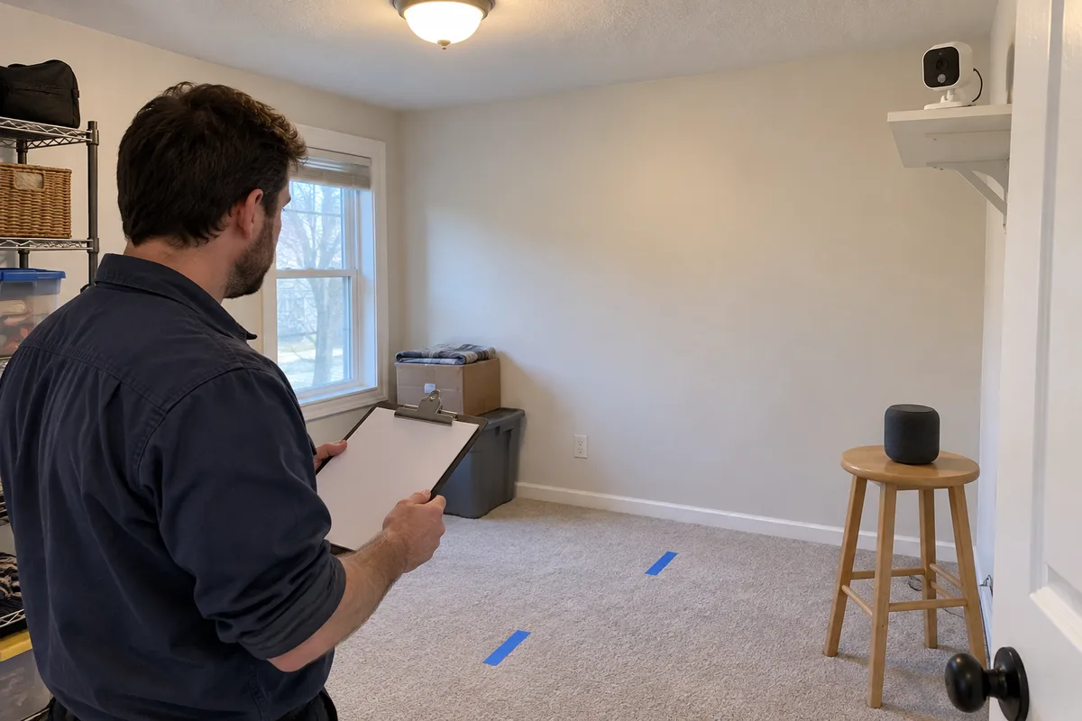 Marked positions for a repeatable room setup in an editorial scene