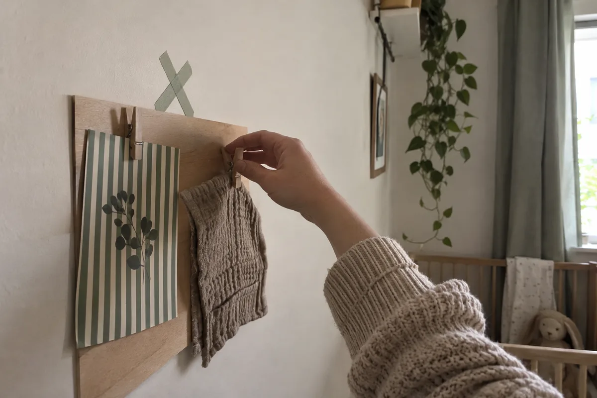 A striped and textured detail board being set at a marked observation position