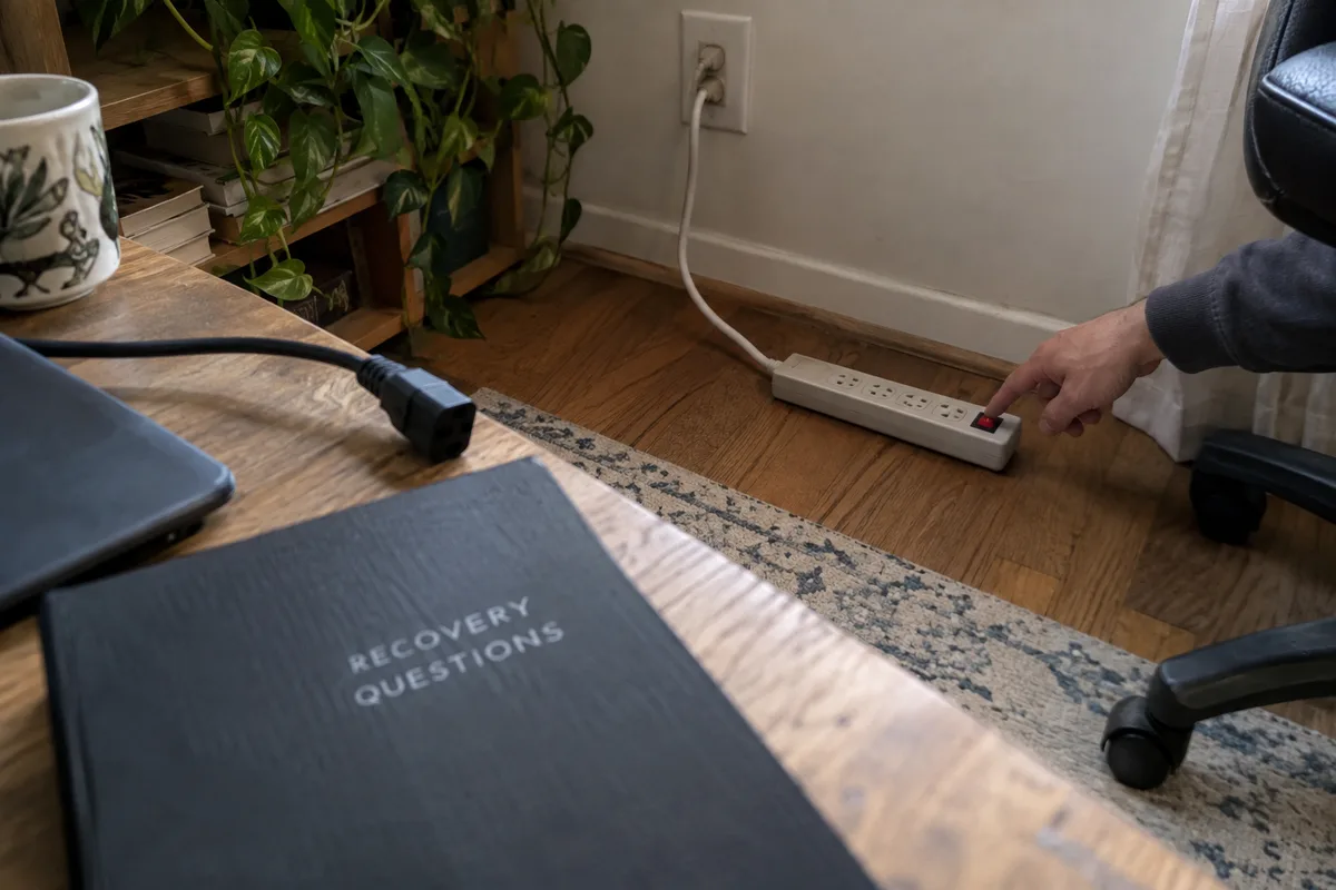 A reviewer preparing to restore power during an interrupted-update recovery review