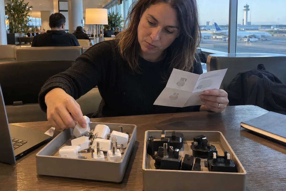 Two different unbranded plug adapters kept in separate trays for configuration review